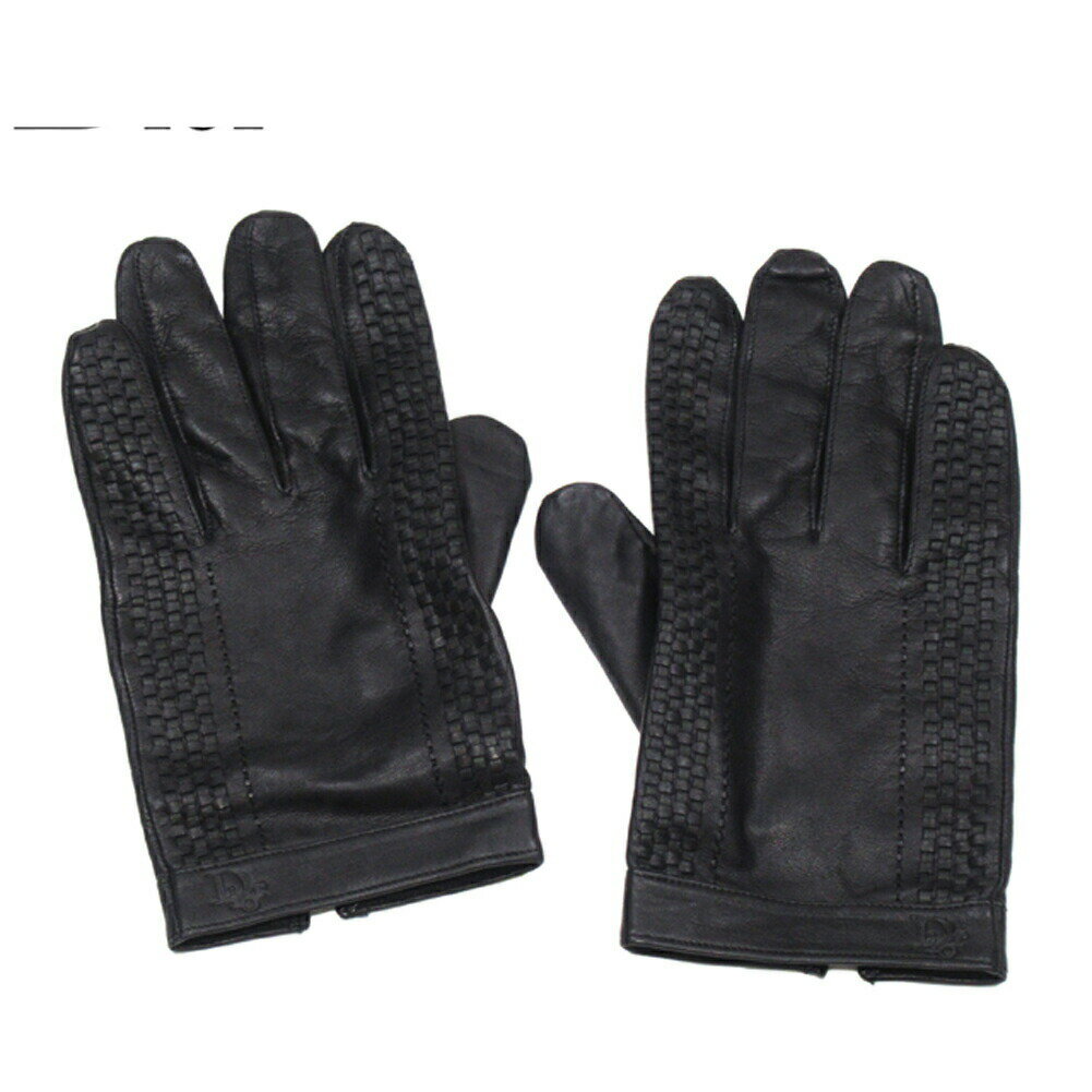 【ブラックフライデー30%OFFクーポン】ディオール 手袋 ロゴ ♯25サイズ レザーステッチ ブラック レディース 中古 Dior ブランド ハイブランド ヴ...