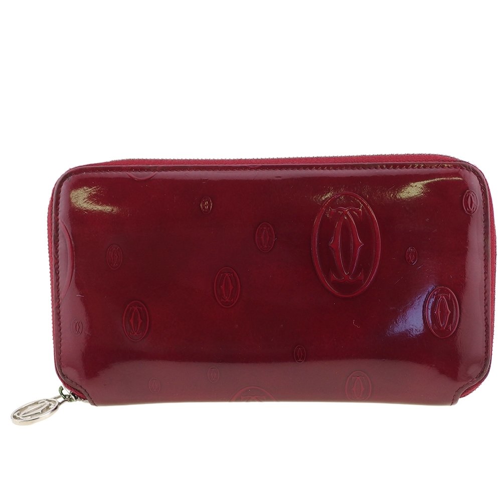 【ブラックフライデー21％OFFクーポン】カルティエ 長財布 ハッピーバースデー ボルドー×シルバー レディース 中古 CARTIER ブランド ハイブランド ヴィンテージ