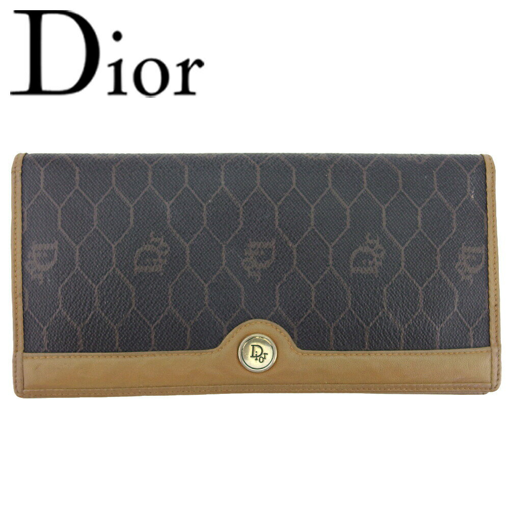 ディオール Dior 札入れ ハニカム柄 オールドセリーヌ ブラック ブラウン レディース 中古