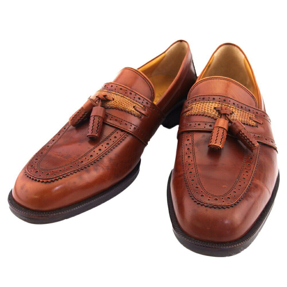 【ブラックフライデー30%OFFクーポン】サンローラン ローファー タッセル ♯25EEE パーフォレーション ブラウン ベージュ レディース 中古 SAINT...