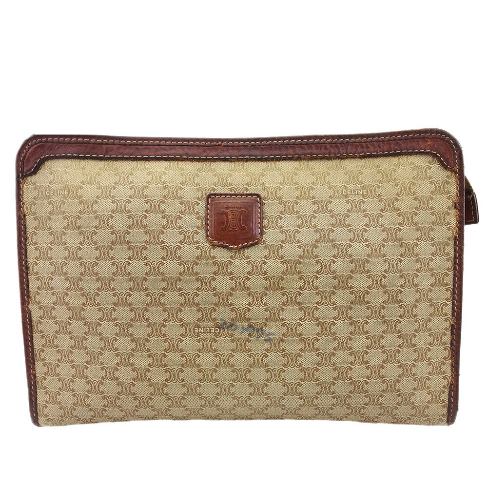 【ブラックフライデー21％OFFクーポン】セリーヌ クラッチバッグ マカダム オールドセリーヌ ベージュ ブラウン レディース 中古 CELINE ブランド ハイブランド ヴィンテージ