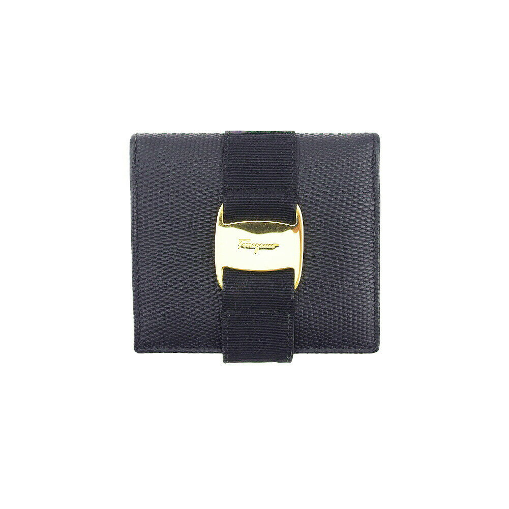 【楽天スーパーSALE★最大50％OFF】サルヴァトーレフェラガモ 二つ折り財布 ヴァラ金具 ブラック ゴールド レディース 中古 Salvatore Ferragamo ブランド ハイブランド ヴィンテージ