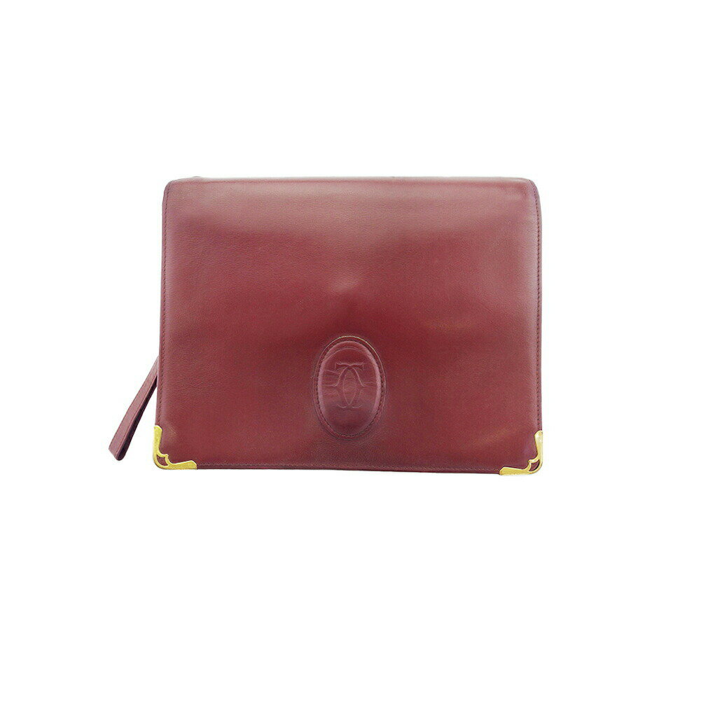 【ブラックフライデー21％OFFクーポン】カルティエ クラッチバッグ マストライン ボルドー ゴールド レ..