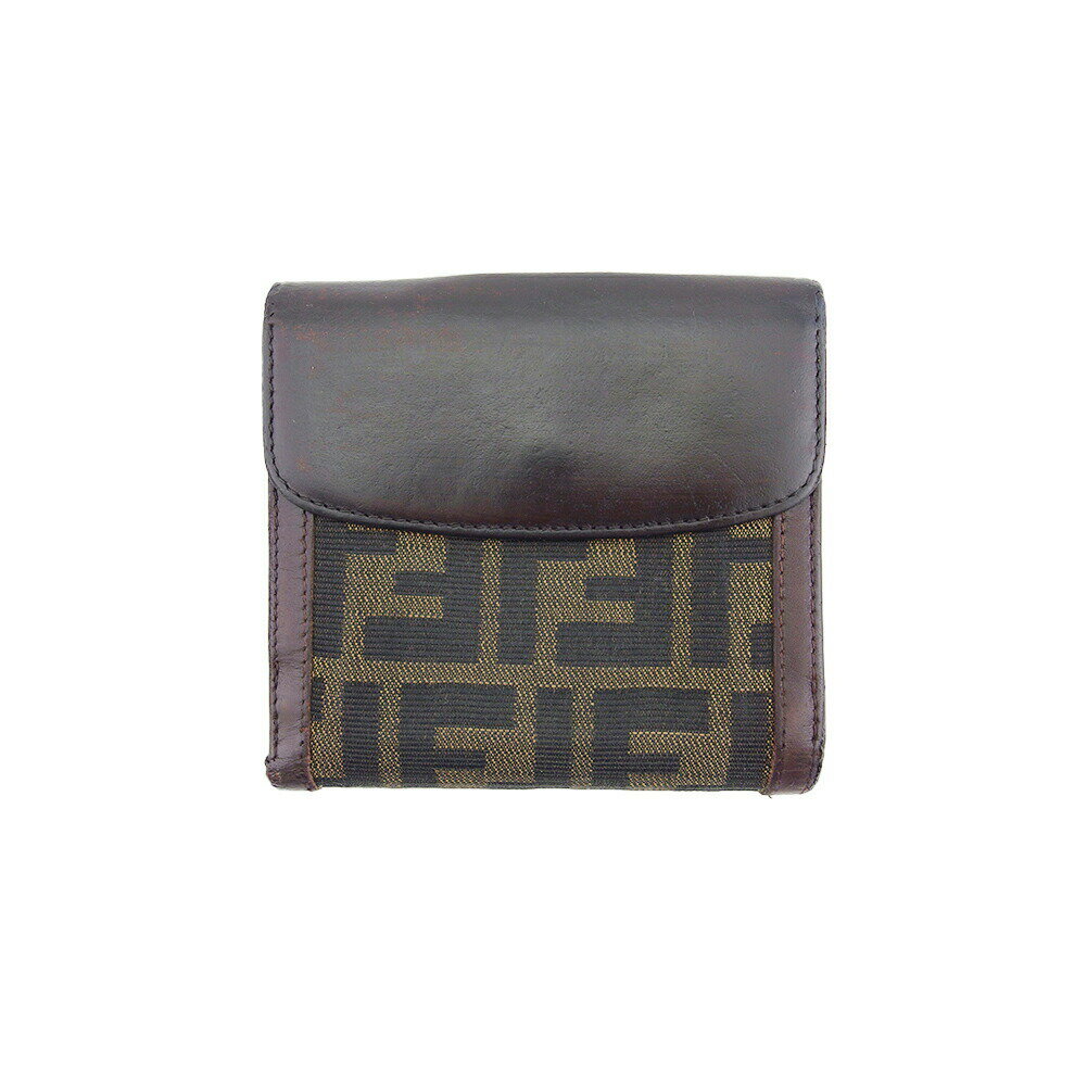 【ブラックフライデー21％OFFクーポン】フェンディ 二つ折り財布 ズッカ ブラウン ブラック ベージュ レディース 中古 FENDI ブランド ハイブランド ヴィンテージ(4)