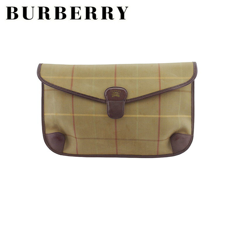 【Fashion Special Fair 30％OFFクーポン】バーバリー BURBERRY クラッチバッグ チェック カーキ ブラウン レッド系 メンズ 中古 ブランド ハイブランド ヴィンテージ