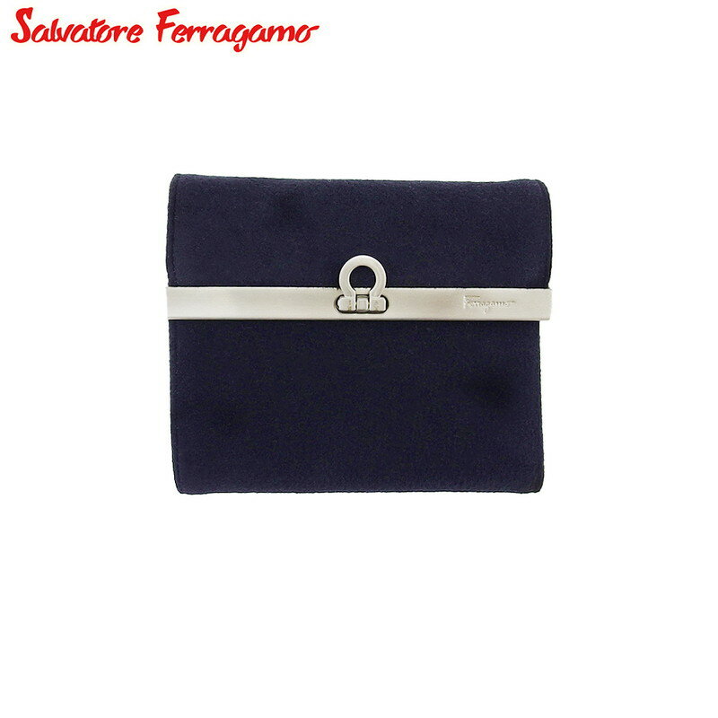 【ブラックフライデー30％OFFクーポン】サルヴァトーレフェラガモ Salvatore Ferragamo 三つ折り財布 ガンチーニ ブラック シルバー メンズ 中古 ブランド ハイブランド ヴィンテージ(4)