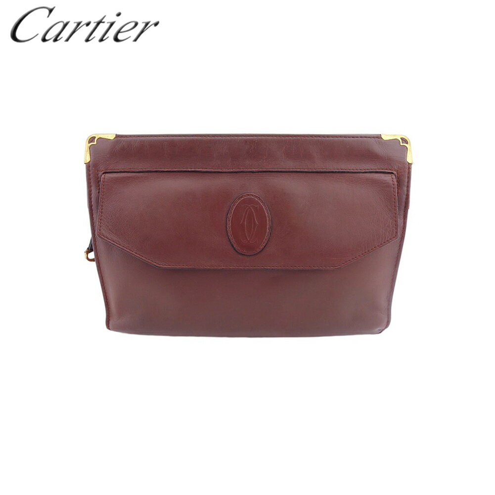 【ブラックフライデー21％OFFクーポン】カルティエ CARTIER クラッチバッグ マストライン 角プレート ボルドー ゴールド レディース 中古 ブランド ハイブランド ヴィンテージ