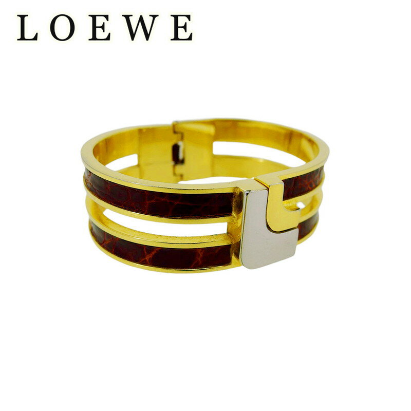 【楽天スーパーSALE★最大50%OFF】ロエベ LOEWE バングル Lマーク クロコ調 ゴールド シルバー ブラウン メンズ 中古 ブランド ハイブランド ...