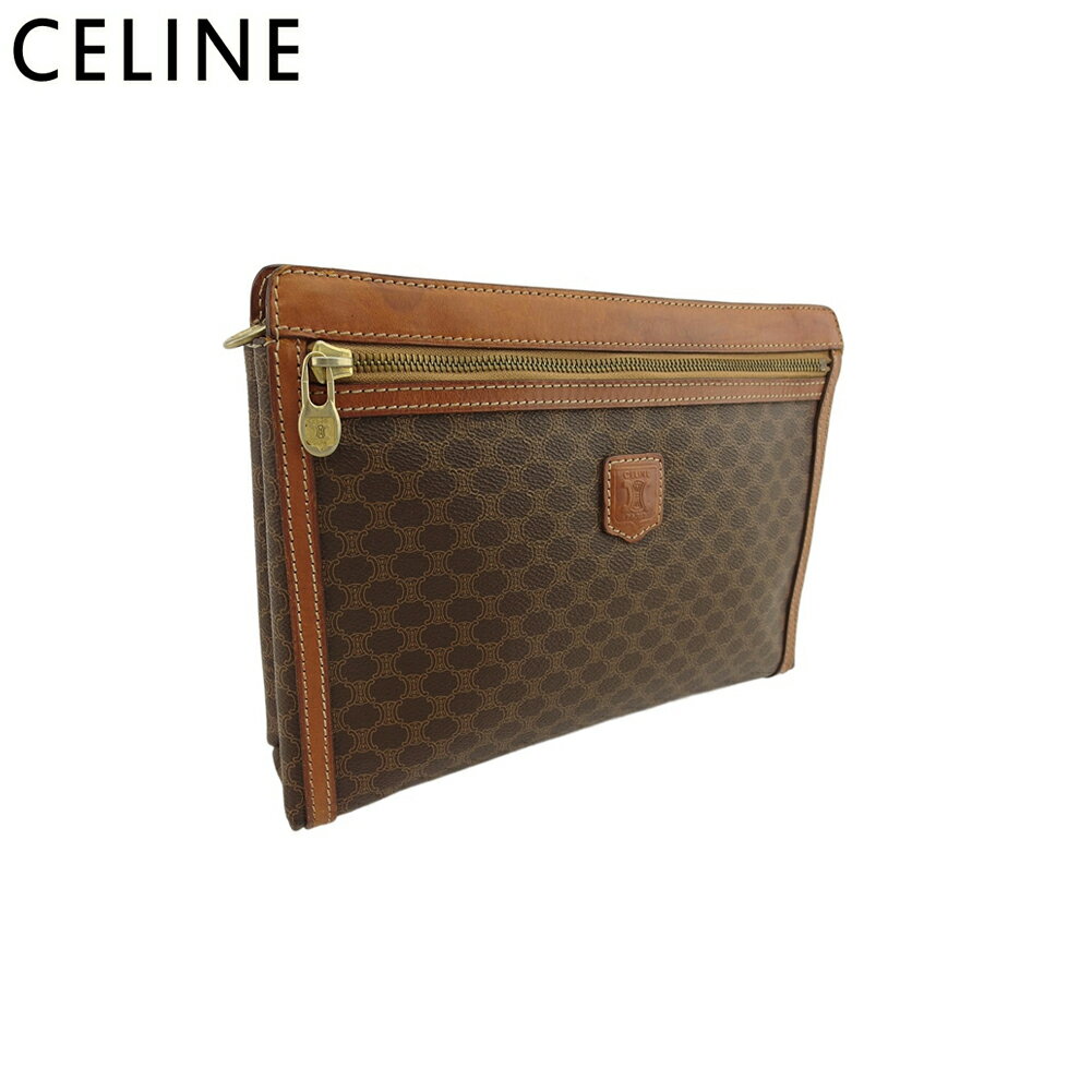 【ブラックフライデー21％OFFクーポン】セリーヌ CELINE クラッチバッグ マカダム ブラウン ベージュ ゴールド レディース 中古 ブランド ハイブランド ヴィンテージ