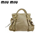 ミュウミュウ MIUMIU ショルダーバッグ サイドリボン ベージュ ゴールド メンズ 中古