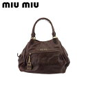 ミュウミュウ MIUMIU ハンドバッグ ロゴ カデナモチーフチャーム ブラウン ゴールド メンズ 中古