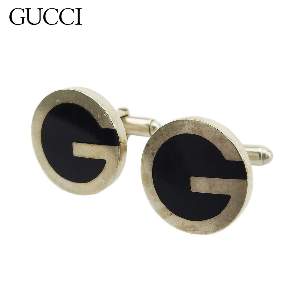 【ブラックフライデー30%OFFクーポン】グッチ GUCCI カフス Gマーク スウィヴル式 シルバー ブラック レディース 中古 ブランド ハイブランド ヴィ...