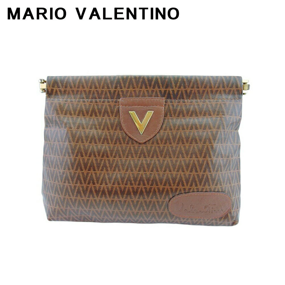 【ブラックフライデー21％OFFクーポン】マリオ・ヴァレンティノ MARIO VALENTINO クラッチバッグ Vマーク ブラウン ゴールド メンズ 中古 ブランド ハイブランド ヴィンテージ