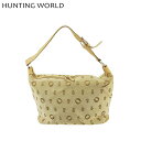 ハンティングワールド HUNTING WORLD ショルダーバッグ HW柄 エレファントマーク柄 ベージュ ブラウン シルバー メンズ 中古