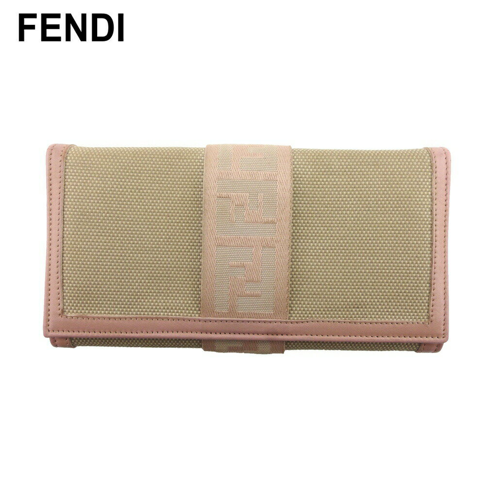 【ブラックフライデー30％OFFクーポン】フェンディ FENDI 長財布 FFロゴライン ベージュ ピンク ゴールド メンズ 中古 ブランド ハイブランド ヴィンテージ