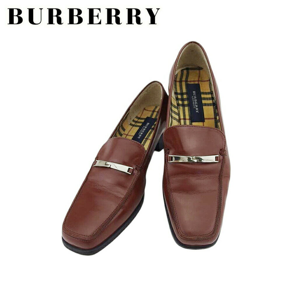 【ブラックフライデー30%OFFクーポン】バーバリー BURBERRY ローファー ロゴプレート ♯23ハーフE スクエアトゥ スリッポン ブラウン シルバー ...