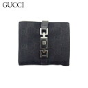 グッチ GUCCI 二つ折り財布 GGキャンバス ジャッキー ブラック シルバー メンズ 中古