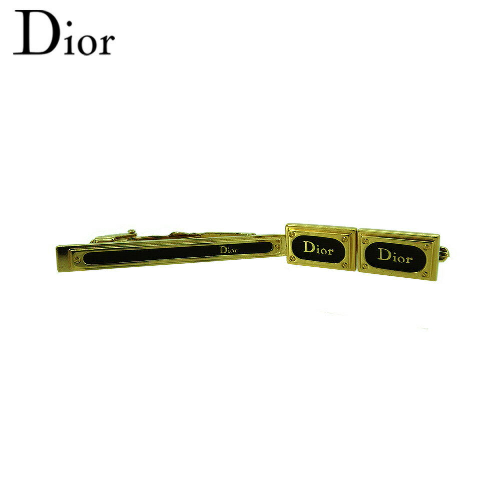 【楽天スーパーSALE★最大50%OFF】ディオール Dior カフス 2アイテムセット ロゴ入り スウィヴル式 ワニロ式 ゴールド ブラック レディース 中古...