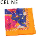 セリーヌ CELINE ハンカチ プリント 柄 オレンジ ピンク ブルー系 メンズ 中古