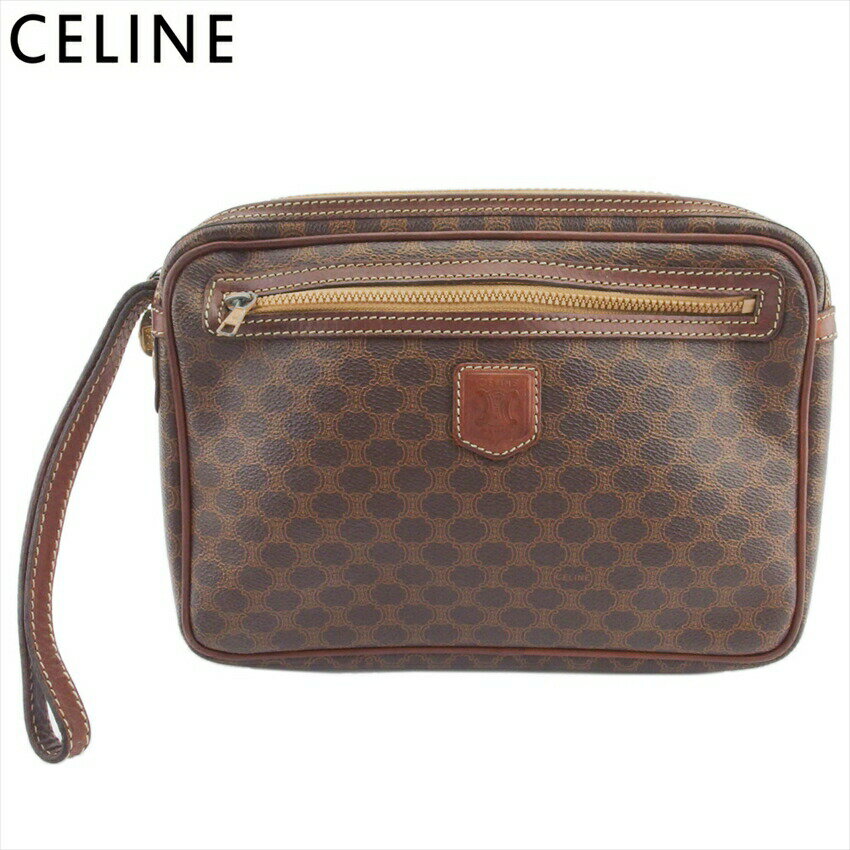 【ブラックフライデー21％OFFクーポン】セリーヌ CELINE クラッチバッグ マカダム ブラウン ベージュ メンズ 中古 ブランド ハイブランド ヴィンテージ