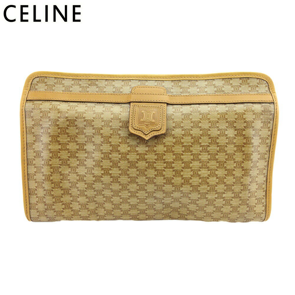 【ブラックフライデー21％OFFクーポン】セリーヌ CELINE クラッチバッグ マカダム ベージュ ブラウン ゴールド メンズ 中古 ブランド ハイブランド ヴィンテージ