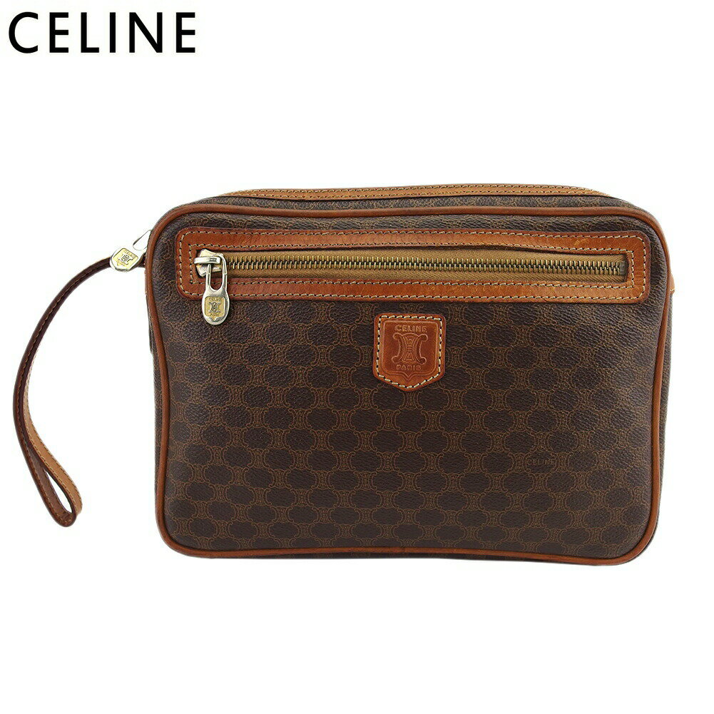 【ブラックフライデー21％OFFクーポン】セリーヌ CELINE クラッチバッグ マカダム ブラウン　ダークブラウン メンズ 中古 ブランド ハイブランド ヴィンテージ