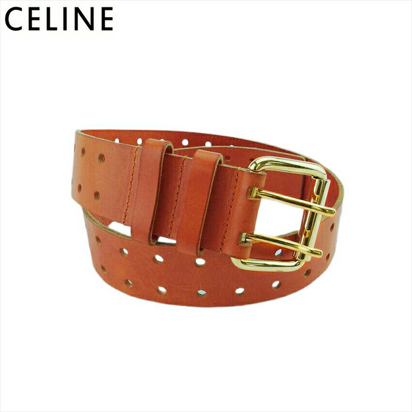 【Fashion Special Fair 30％OFFクーポン】セリーヌ CELINE ベルト オレンジ×ゴールド メンズ 中古 ブ..