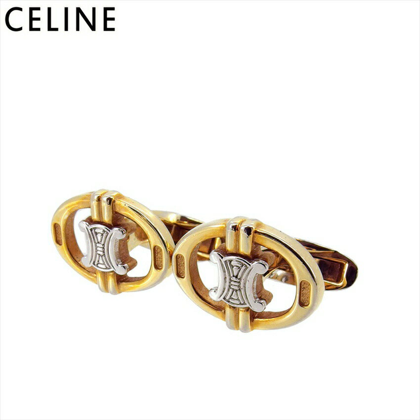 【楽天スーパーSALE★最大50%OFF】セリーヌ CELINE カフス トリオンフマーク スウィヴル式 ゴールド シルバー レディース 中古 ブランド ハイブ...
