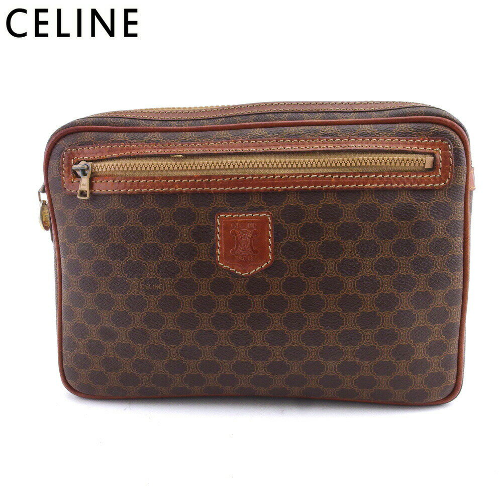 【ブラックフライデー21％OFFクーポン】セリーヌ CELINE クラッチバッグ マカダム ブラウン ベージュ ゴールド メンズ 中古 ブランド ハイブランド ヴィンテージ