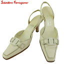 サルヴァトーレフェラガモ Salvatore Ferragamo パンプス ヴァラ ♯7C バックストラップ ホワイト 白 メンズ 中古