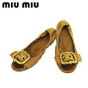 ミュウミュウ MIUMIU パンプス ベルトデザイン オープントゥ バレエ ベージュ ゴールド メンズ 中古