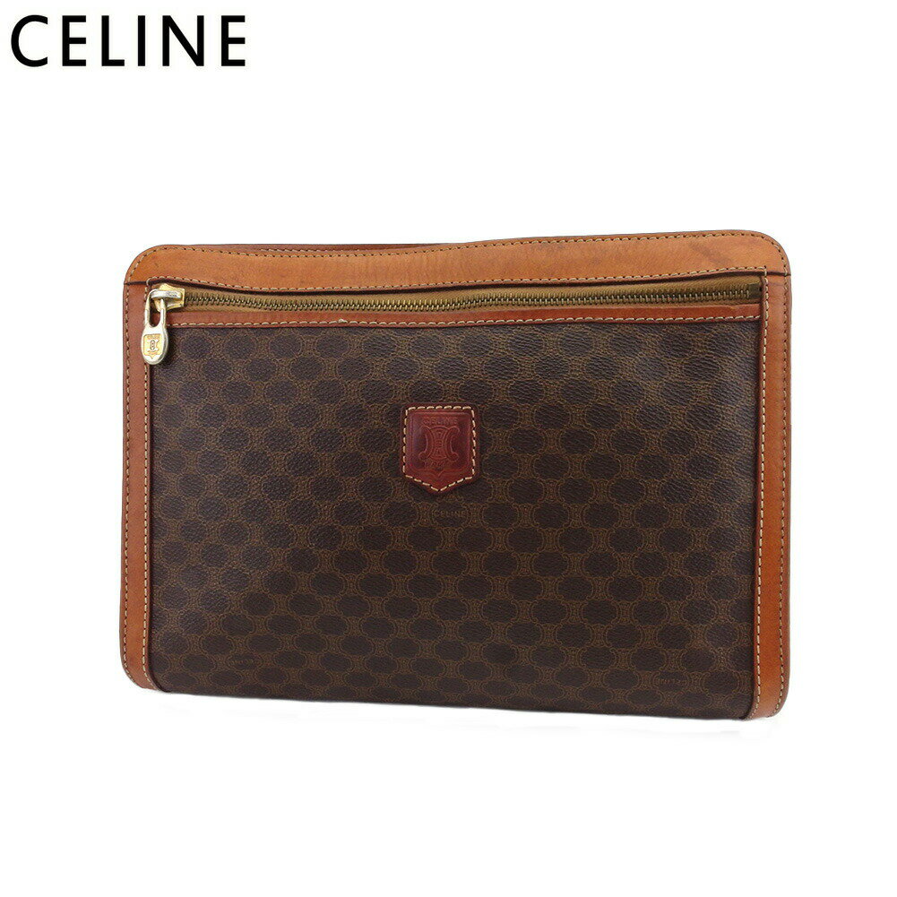 【ブラックフライデー21％OFFクーポン】セリーヌ CELINE クラッチバッグ マカダム ブラウン ベージュ メンズ 中古 ブランド ハイブランド ヴィンテージ