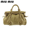 ミュウミュウ MIUMIU ハンドバッグ サイドリボン ベージュ ゴールド メンズ 中古