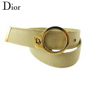 ディオール Dior ベルト ロゴバックル トップ式バックル ベージュ ゴールド レディース 中古(4)