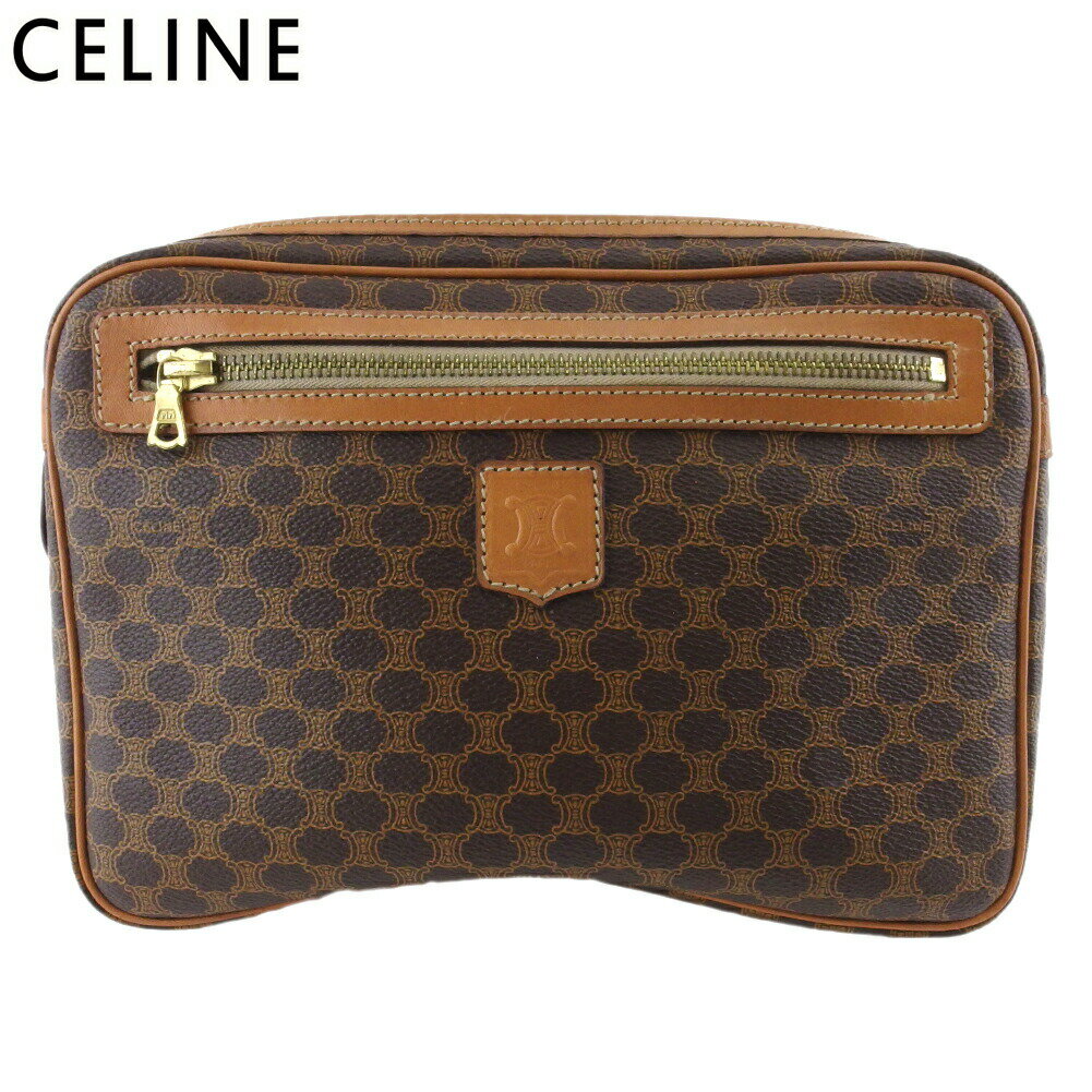 【ブラックフライデー21％OFFクーポン】セリーヌ CELINE クラッチバッグ マカダム ブラウン ベージュ ゴールド レディース 中古 ブランド ハイブランド ヴィンテージ