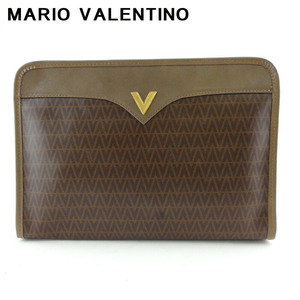 【楽天スーパーSALE★最大50％OFF】マリオ・ヴァレンティノ MARIO VALENTINO クラッチバッグ Vマーク ブラウン ゴールド メンズ 中古 ブランド ハイブランド ヴィンテージ