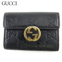 グッチ GUCCI キーケース グッチシマ インターロッキングG ブラック ゴールド レディース 中古