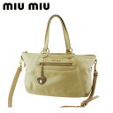 ミュウミュウ MIUMIU ショルダーバッグ ロゴ ハート ビジュー チャーム付き ベージュ ピンク ゴールド メンズ 中古