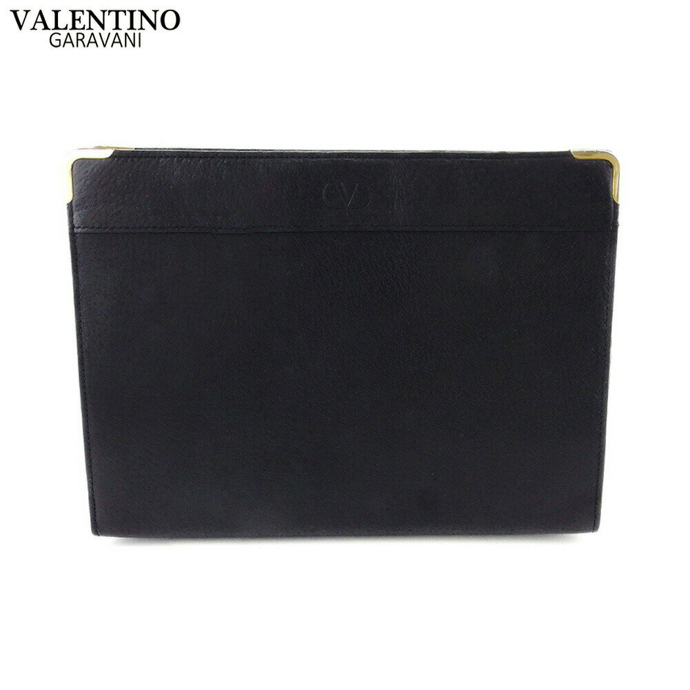 【ブラックフライデー21％OFFクーポン】ヴァレンティノ・ガラヴァーニ Valentino Garavani クラッチバッグ Vマーク ブラック ゴールド メンズ 中古 ブランド ハイブランド ヴィンテージ
