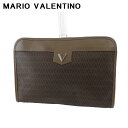 マリオ・ヴァレンティノ MARIO VALENTINO クラッチバッグ Vマーク ブラウン ゴールド シルバー メンズ 中古