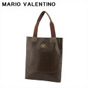 マリオ・ヴァレンティノ MARIO VALENTINO トートバッグ Vマーク ブラウン ゴールド シルバー レディース 中古