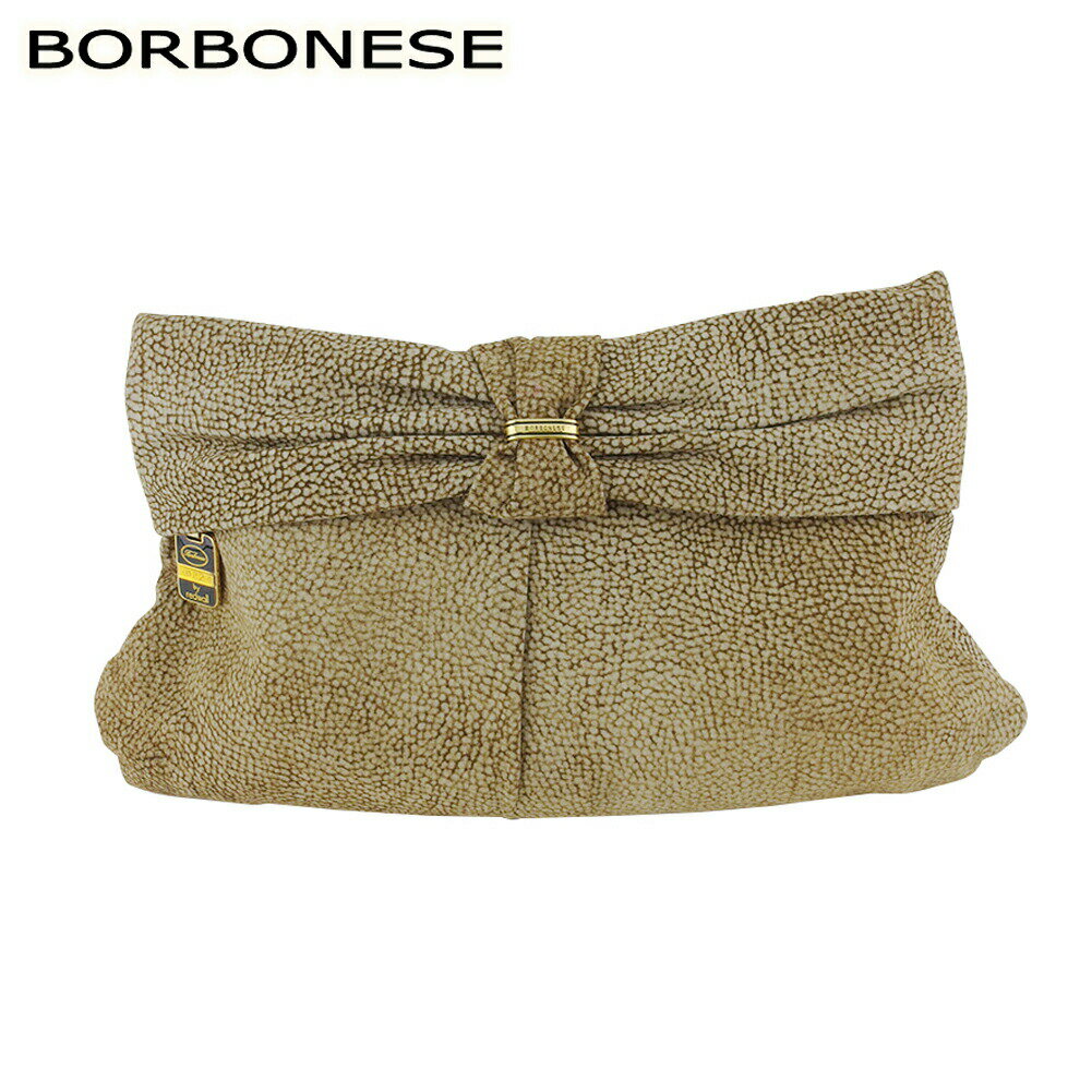 【ブラックフライデー21％OFFクーポン】ボルボネーゼ BORBONESE クラッチバッグ うずら柄 redwallタグ付き ベージュ ブラウン ゴールド レディース 中古 ブランド ハイブランド ヴィンテージ