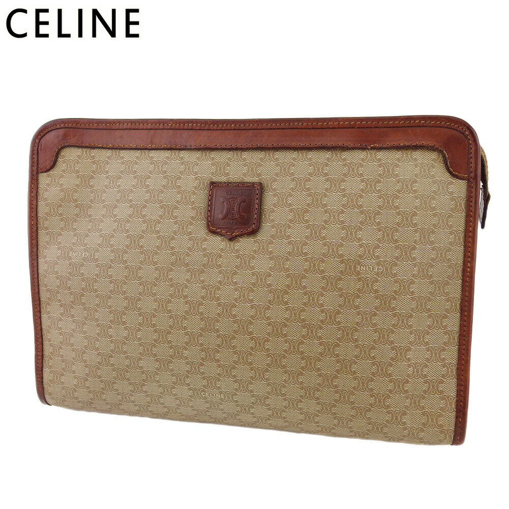 【ブラックフライデー21％OFFクーポン】セリーヌ CELINE クラッチバッグ マカダム ベージュ ブラウン レディース 中古 ブランド ハイブランド ヴィンテージ