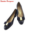 サルヴァトーレフェラガモ Salvatore Ferragamo パンプス ヴァラリボン ♯5C ラウンドトゥ ネイビー ゴールド ブラック メンズ 中古