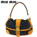ミュウミュウ MIUMIU ハンドバッグ デニムコンビ ネイビー オレンジ ゴールド メンズ 中古