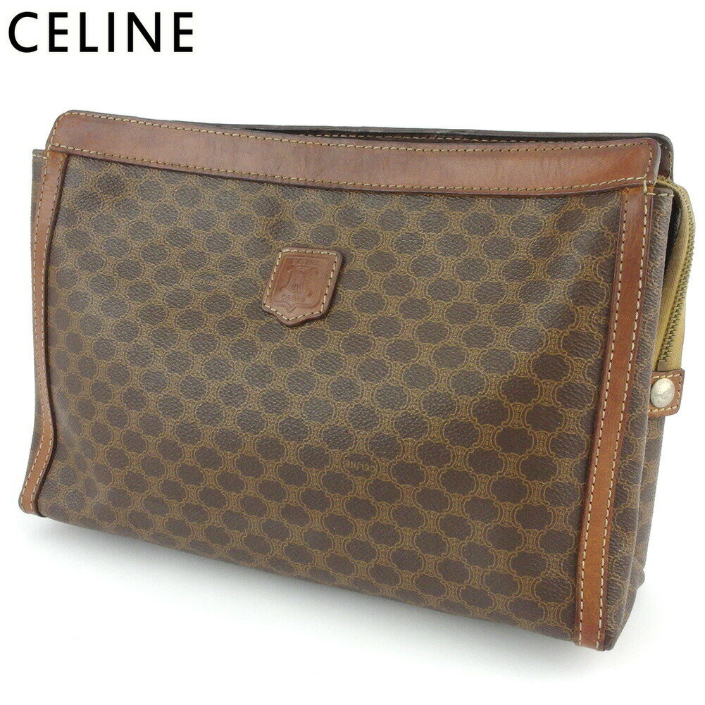 【ブラックフライデー21％OFFクーポン】セリーヌ CELINE クラッチバッグ マカダム ブラウン ベージュ メンズ 中古 ブランド ハイブランド ヴィンテージ