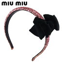 ミュウミュウ MIUMIU カチューシャ グリッター リボン付き ピンク ブラック メンズ 中古