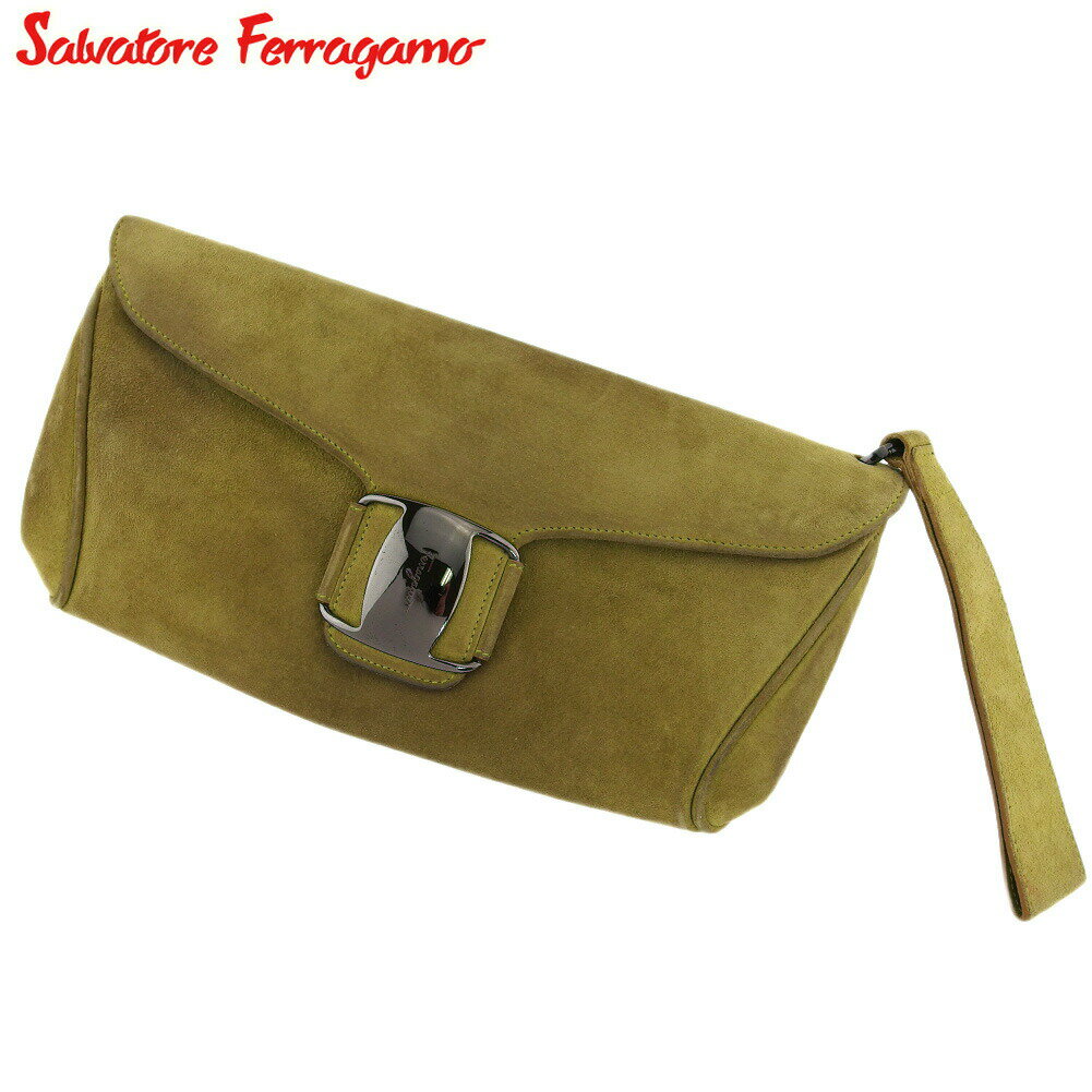 【楽天スーパーSALE★最大50％OFF】サルヴァトーレフェラガモ Salvatore Ferragamo クラッチバッグ ヴァラ グリーン シルバー メンズ 中古 ブランド ハイブランド ヴィンテージ