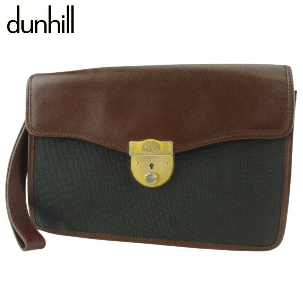 【秋Sale】ダンヒル Dunhill クラッチバッグ ヘリンボーン ブラック ブラウン ゴールド レディース 中古
