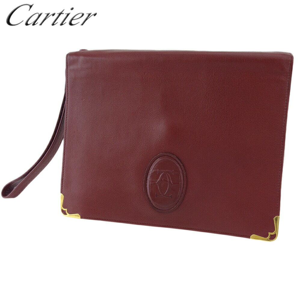 【楽天スーパーSALE★最大50％OFF】カルティエ CARTIER クラッチバッグ マストライン ボルドー ゴールド レディース 中古 ブランド ハイブランド ヴィンテージ